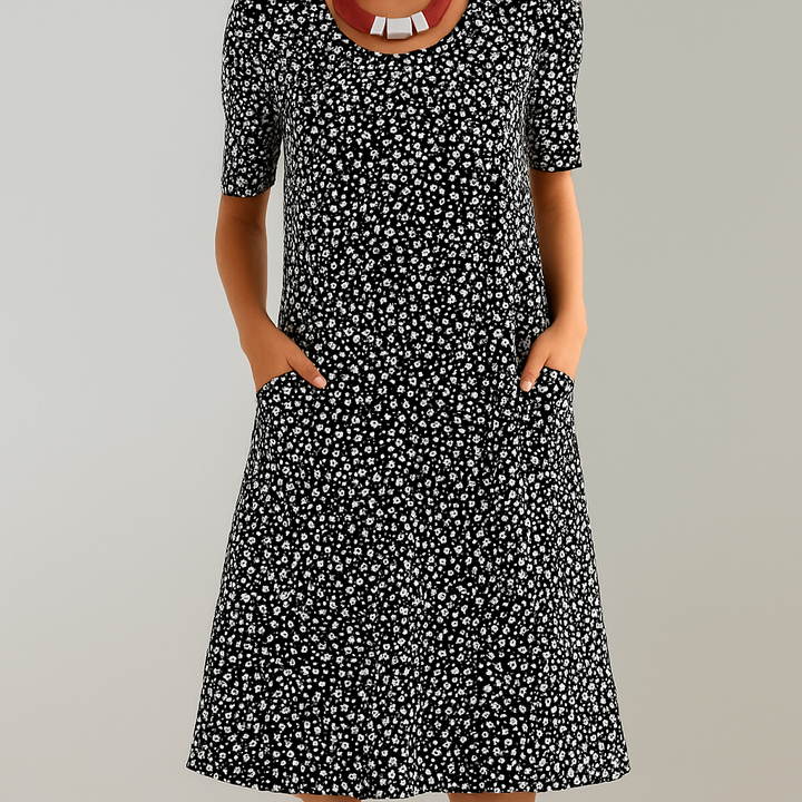 Florale hoge taille midi-jurk met zakken