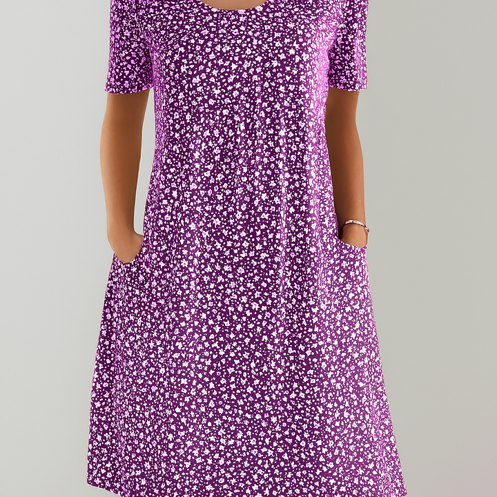 Florale hoge taille midi-jurk met zakken