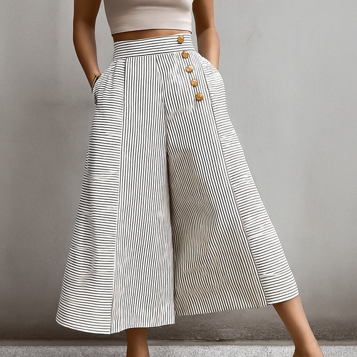 Gestreepte hoge taille wijde broek