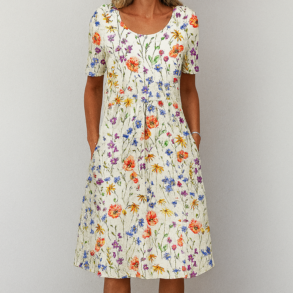 Moeiteloze vintage zomerjurk met bloemenruffles