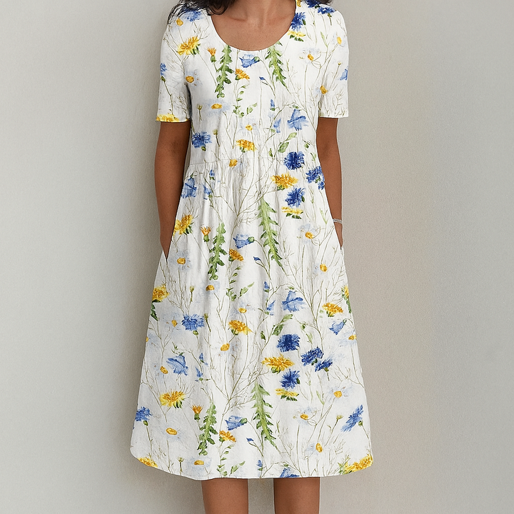 Moeiteloze vintage zomerjurk met bloemenruffles