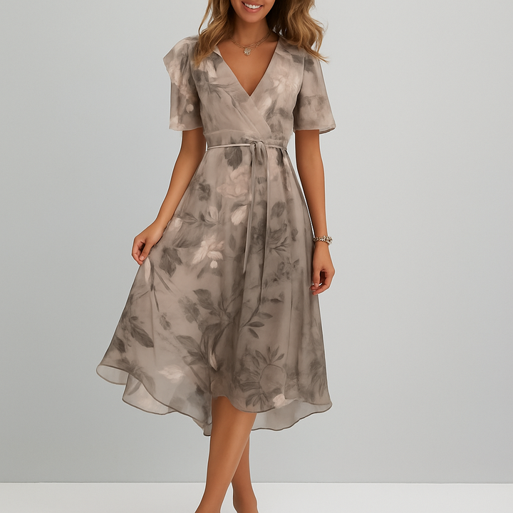 Elegante jurk met diepe V-hals en print