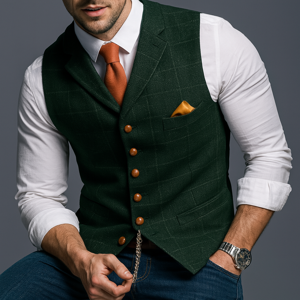 Klassiek formeel vest met gekartelde revers en knoopsluiting