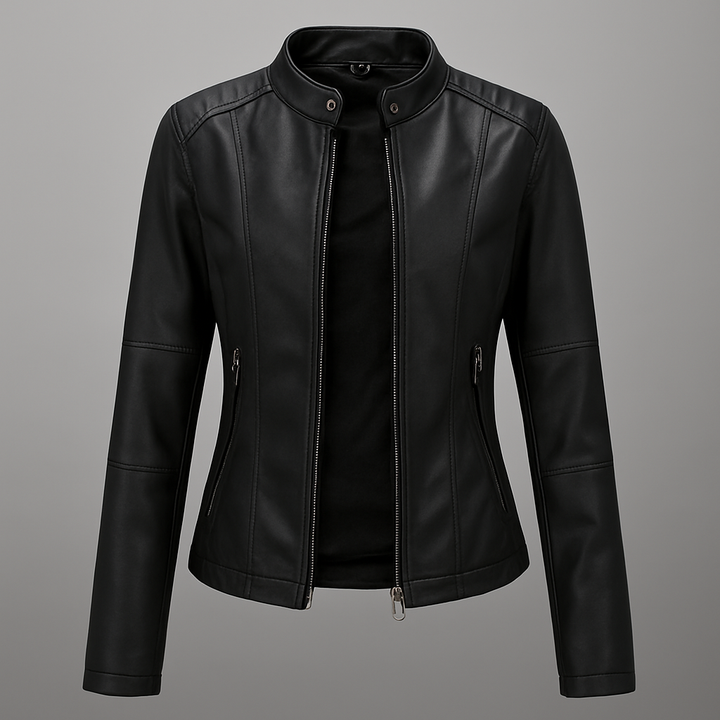 Getailleerd rood leren motorjack voor dames