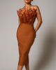 Strapless midi-jurk voor dames met verenversiering