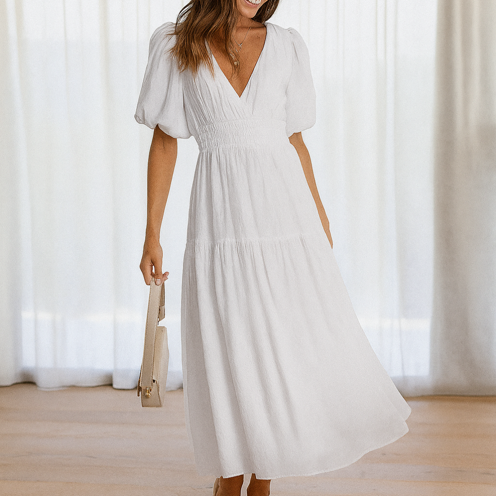 V-hals midi-jurk voor dames met elastische taille