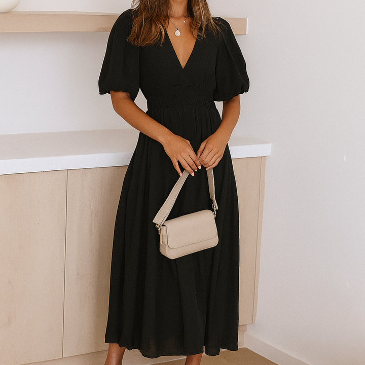 V-hals midi-jurk voor dames met elastische taille