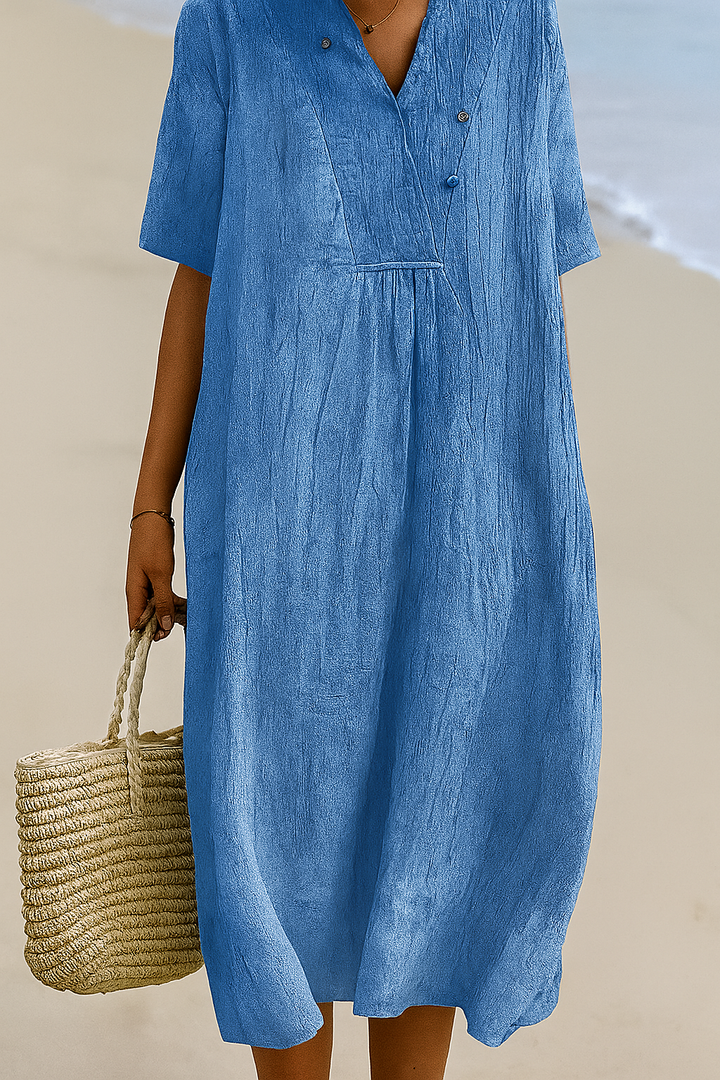 Ontspannen strandjurk met V-hals en korte mouwen