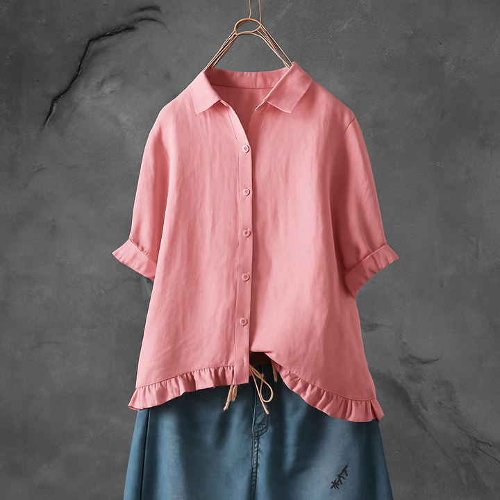 Katoenen blouse met knoopsluiting en gerimpelde zoom