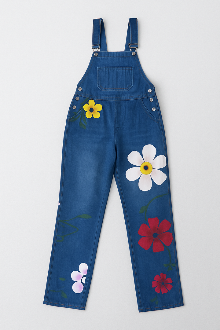 Dames denim jumpsuit met bloemenprint