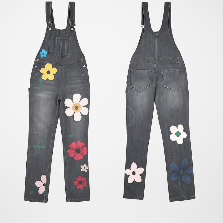 Dames denim jumpsuit met bloemenprint