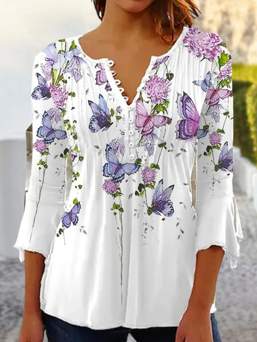 dames blouse met print v-hals luchtige materialen comfortabel elegant bloemenprint chicque vrouwenshirt zomerse blouse shirt