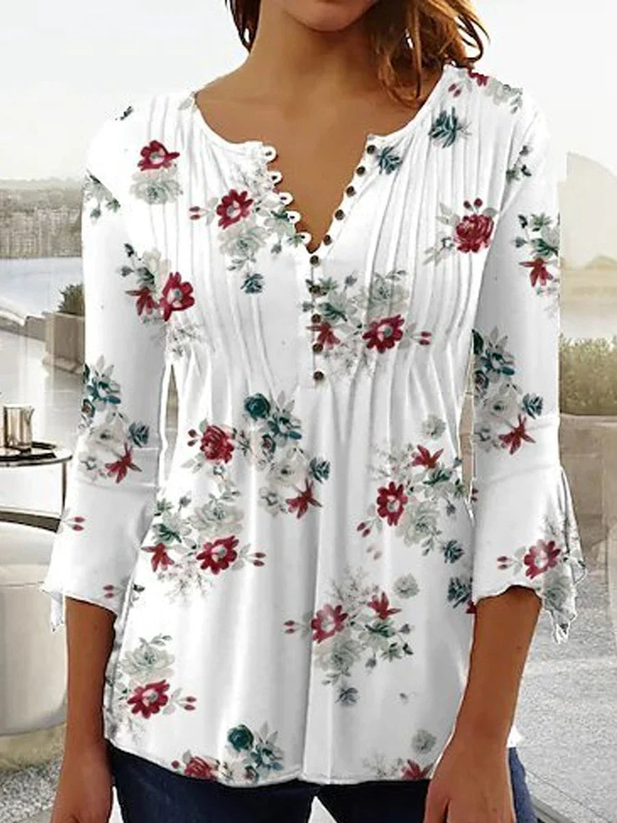 dames blouse met print v-hals luchtige materialen comfortabel elegant bloemenprint chicque vrouwenshirt zomerse blouse shirt