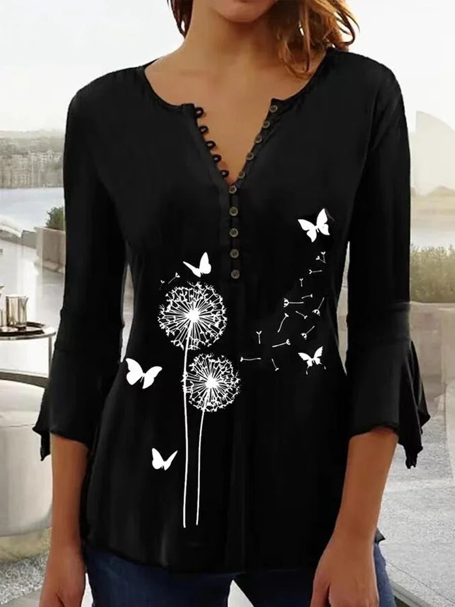 dames blouse met print v-hals luchtige materialen comfortabel elegant bloemenprint chicque vrouwenshirt zomerse blouse shirt