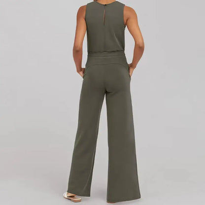 Comfy Mouwloze Dames Jumpsuit effe kleur grijs damesbroek dames set