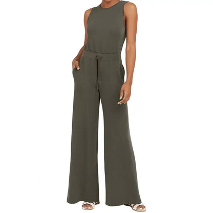 Comfy Mouwloze Dames Jumpsuit effe kleur grijs damesbroek dames set