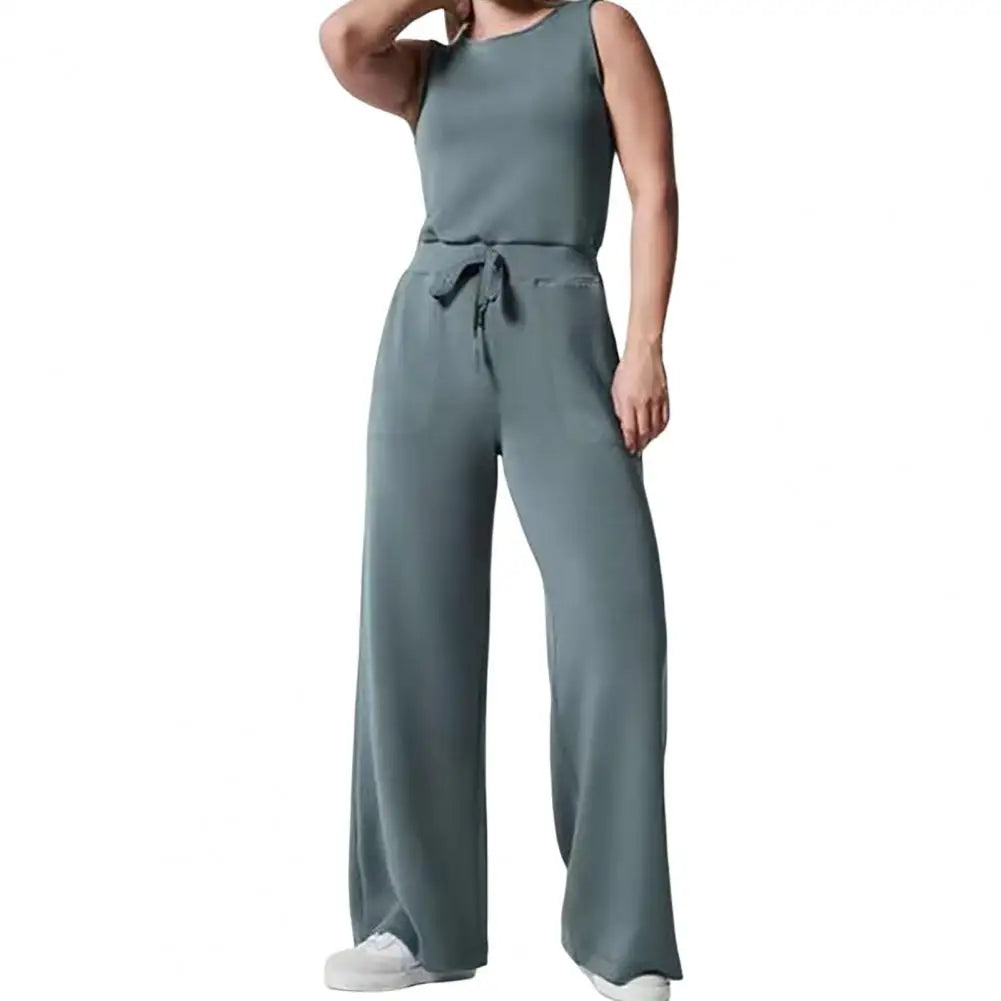 Comfy Mouwloze Dames Jumpsuit effe kleur groen damesbroek dames set