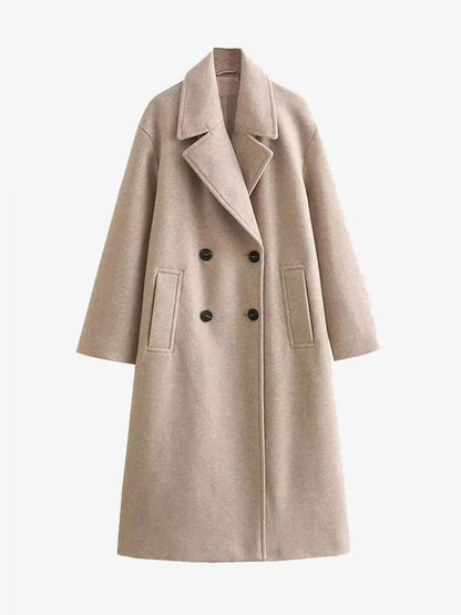 Elegante Wollen Trenchcoat Winterjas Voor Dames