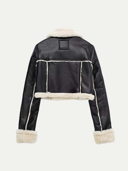 Jasmyn - Cropped Leren Faux Fur Winterjas Voor Dames