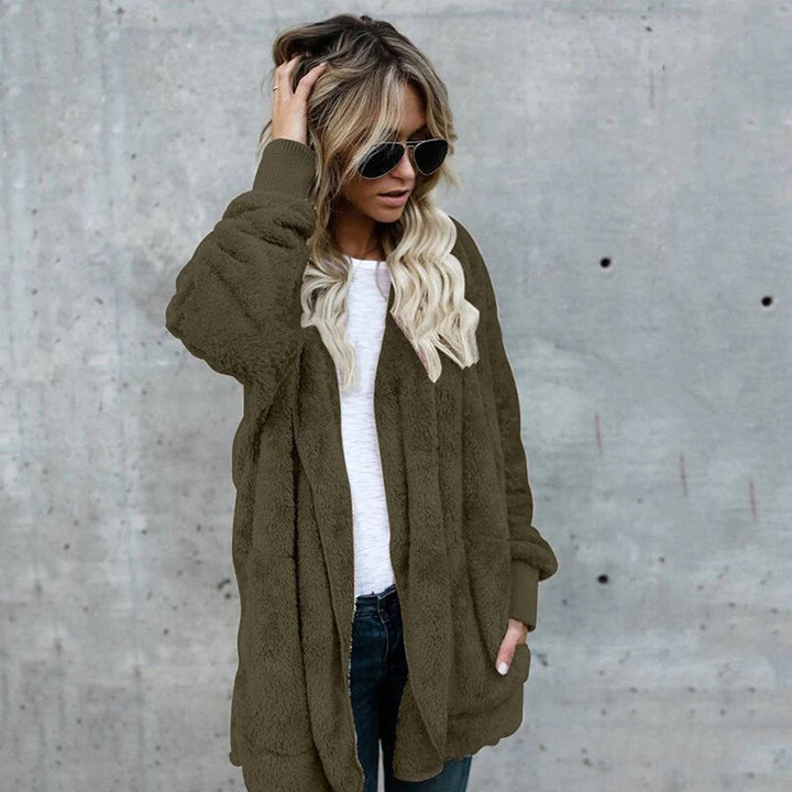Lange cardigan met capuchon van fleece