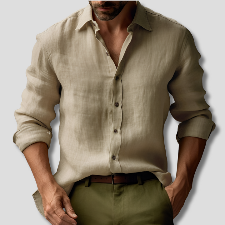 Heren vintage linnen shirt met lange mouwen