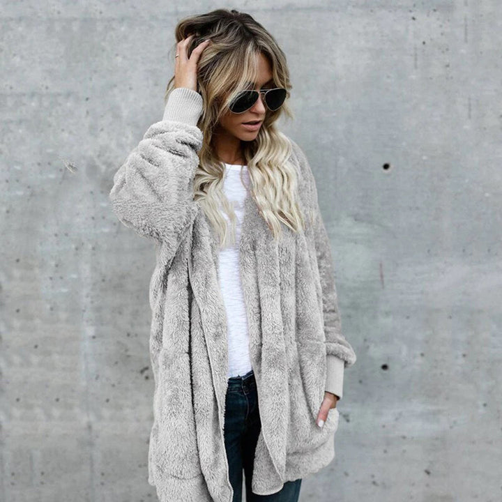Lange cardigan met capuchon van fleece