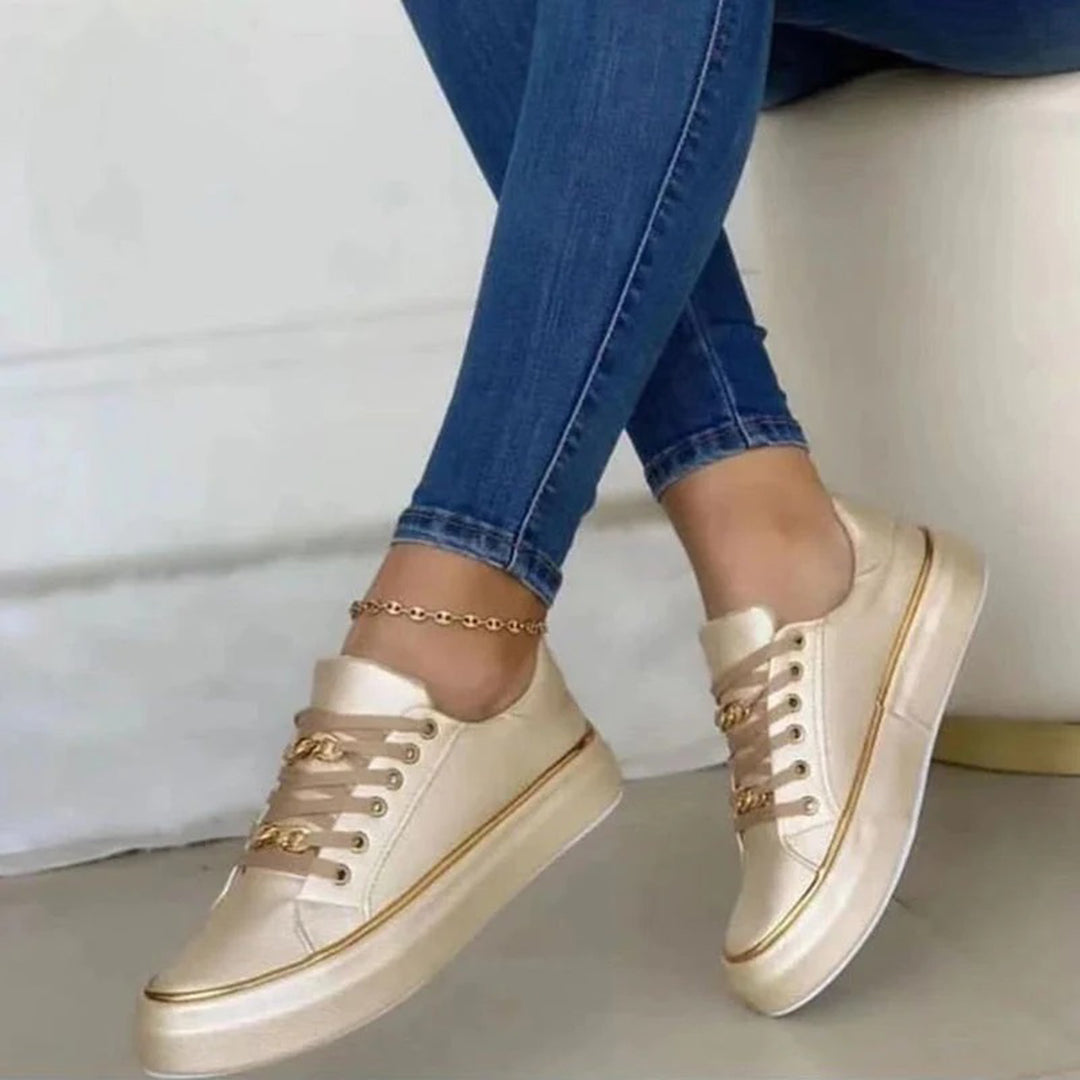 dames sneakers zomerschoenen vrouwen schoenen klage sneakers mer dikke zool en veters met gouden detail op de neus