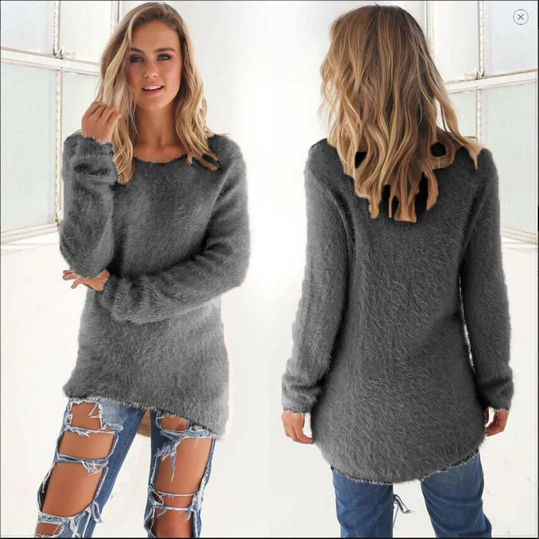 Casual Warme Fluffy Sweater Voor Dames