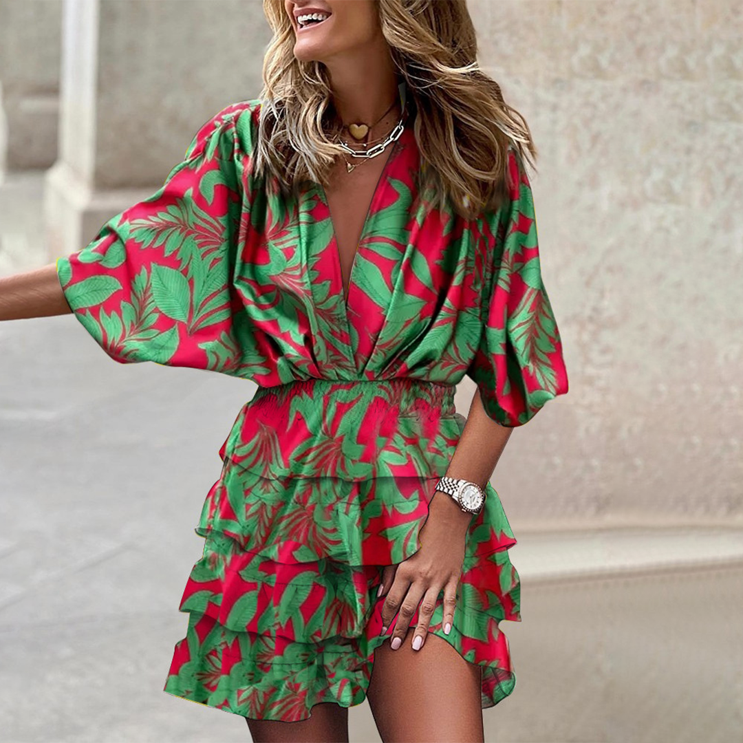 Maeva - V-Hals Mini Jurk met Geometrische Print