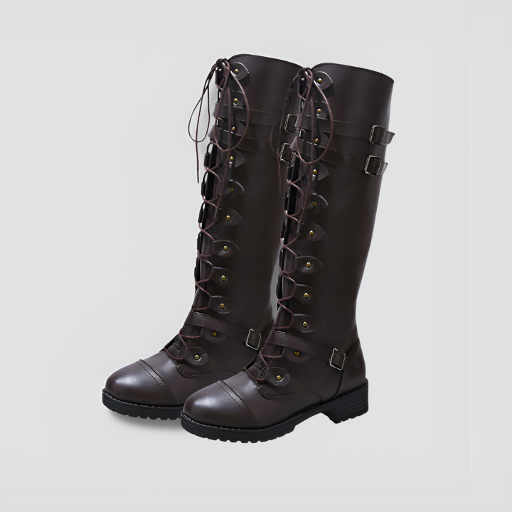 Retro Lace-Up Boots with Buckle for Women