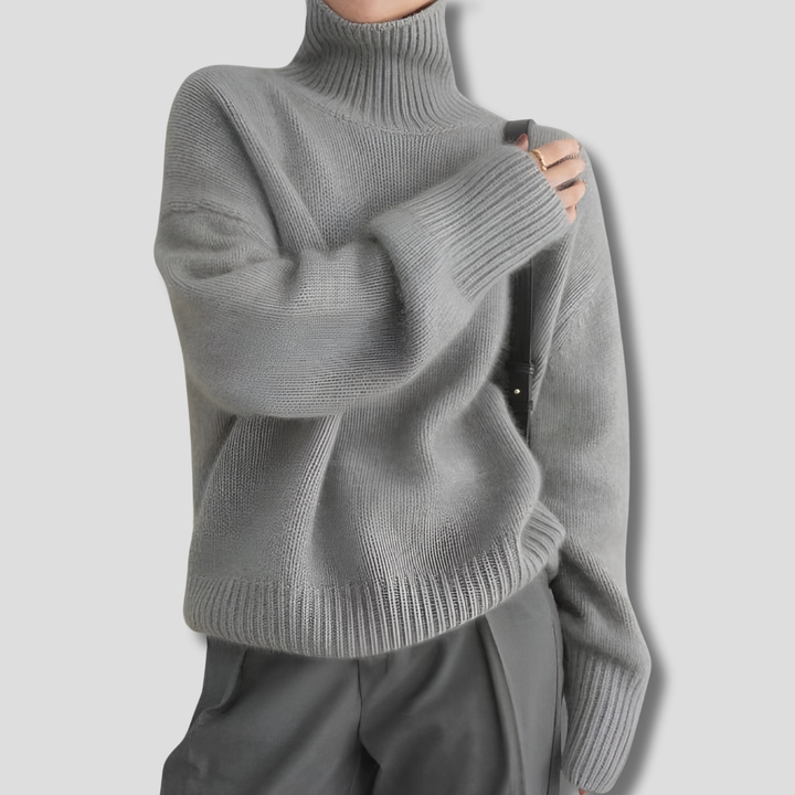 Dikke kasjmierachtige wintertrui voor dames met hoge kraag