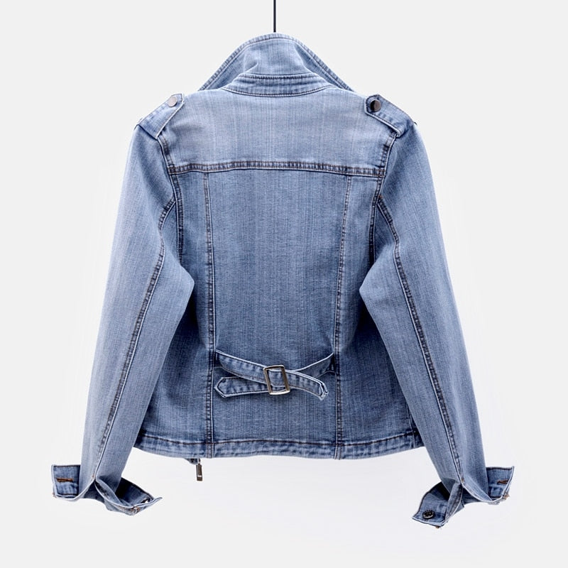 Dames denim jas spijkerjasje zomerjas dames denim jacket stoer casual ritssluiting blauw