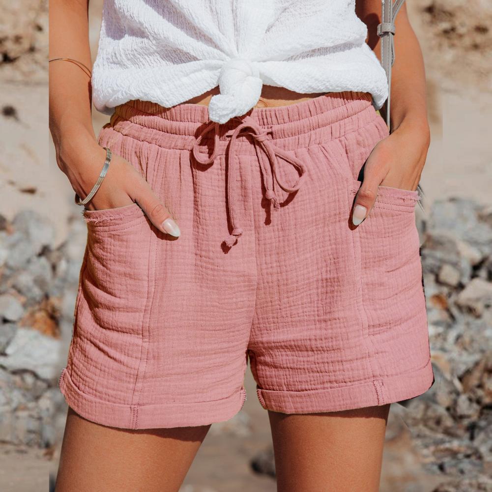 Roze Linnen Dames broek/ shorts zomer met touwsluiting