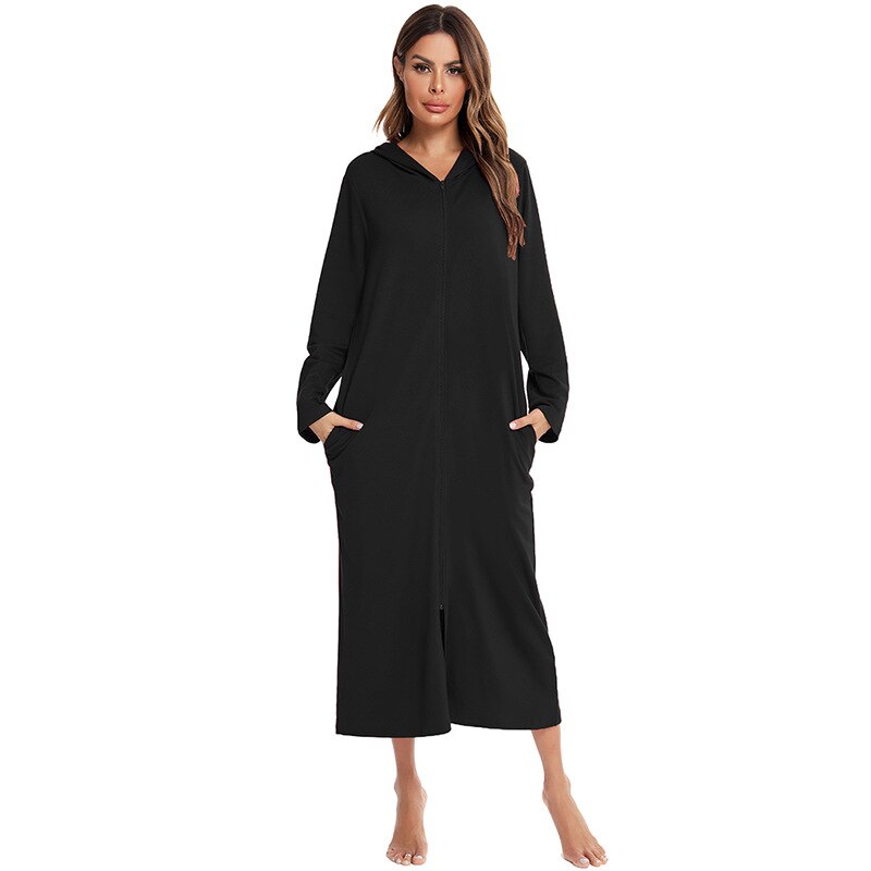 Warme Zip-up Nachtjurk met Capuchon