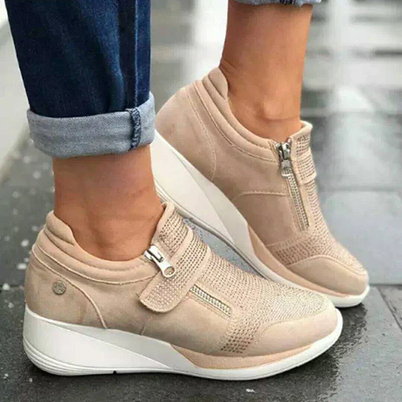 orhtopedische dames schoenen voetpijn sneakers klitterband comfortabel chique ritssluiting hoge hak lopen