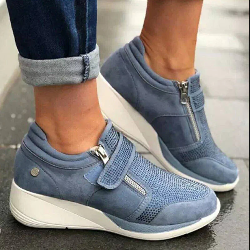 orhtopedische dames schoenen voetpijn sneakers klitterband comfortabel chique ritssluiting hoge hak lopen