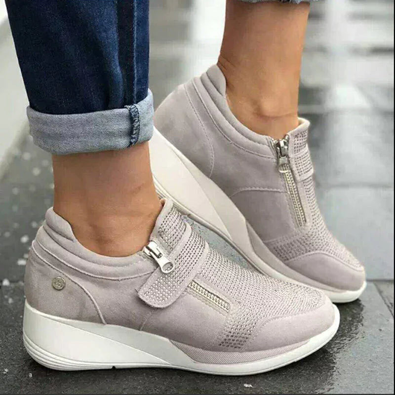 orhtopedische dames schoenen voetpijn sneakers klitterband comfortabel chique ritssluiting hoge hak lopen