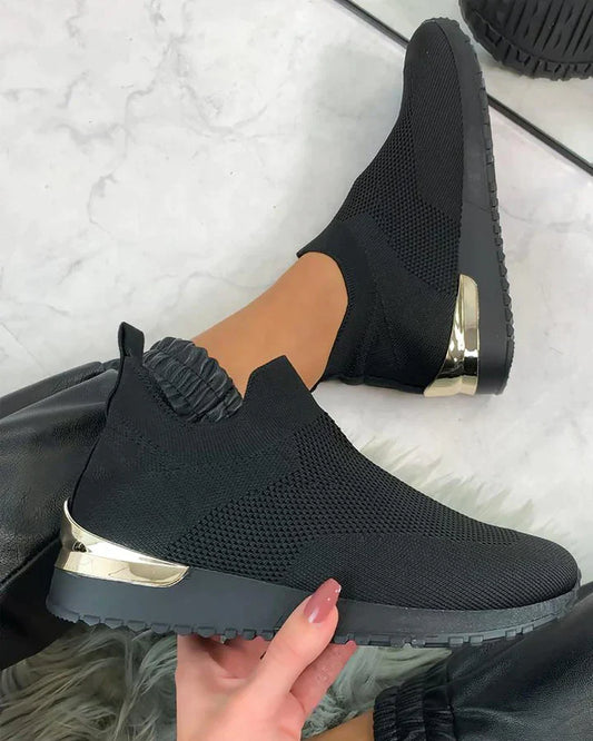 orthopedische dames sneakers instappers slip-on model zonder veter met hoge hak casual comfortabel met glimmend detail op de hak zwart