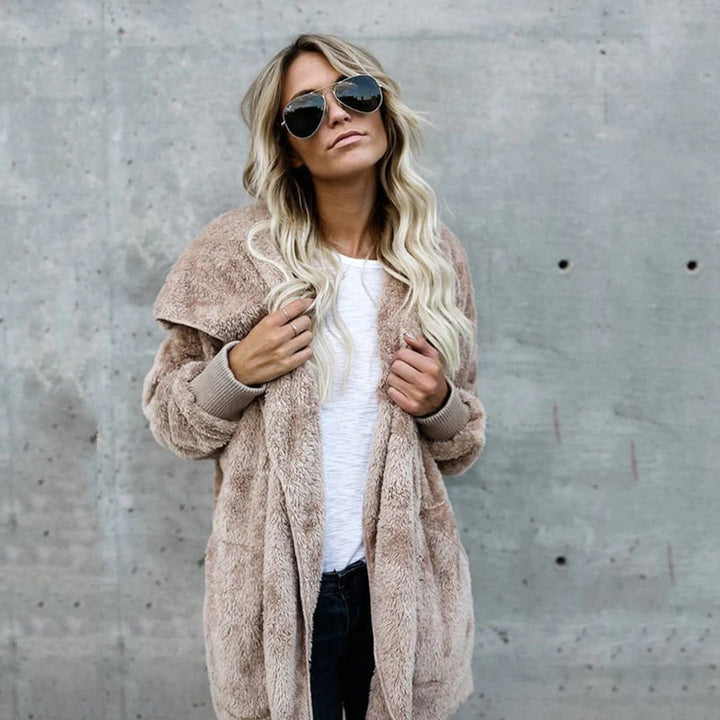 Lange cardigan met capuchon van fleece