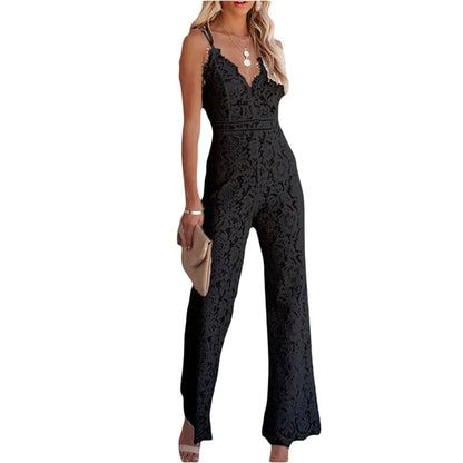 chique mouwloze jumpsuit met v-hals open rug mouwloos geborduurd chique elegant comfortabel feestjurk trouwkleding jumpsuit ]