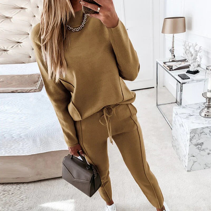 tweedelig vrije tijd pak dames chic elegant comfortabel broek sweater hoge kraag touwtjes trainingspak joggingpak dames vrouwen