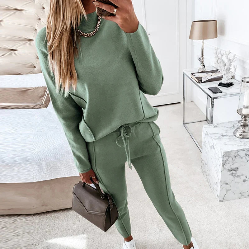 tweedelig vrije tijd pak dames chic elegant comfortabel broek sweater hoge kraag touwtjes trainingspak joggingpak dames vrouwen