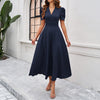 Geplooide taille fit en flare midi-jurk