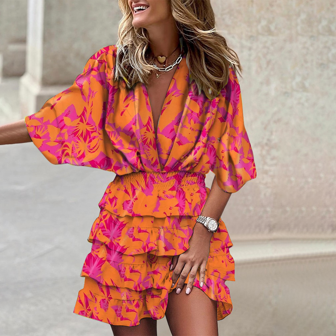 Maeva - V-Hals Mini Jurk met Geometrische Print