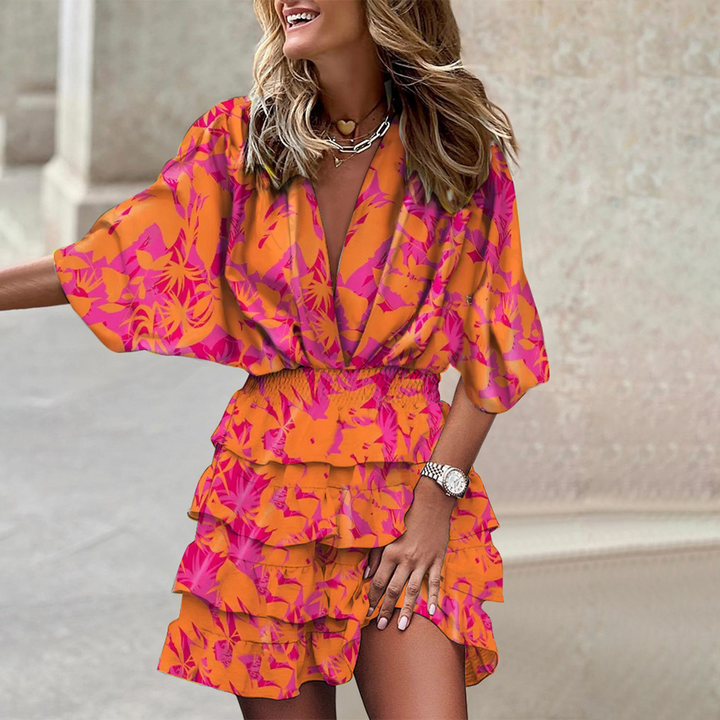 Maeva - V-Hals Mini Jurk met Geometrische Print
