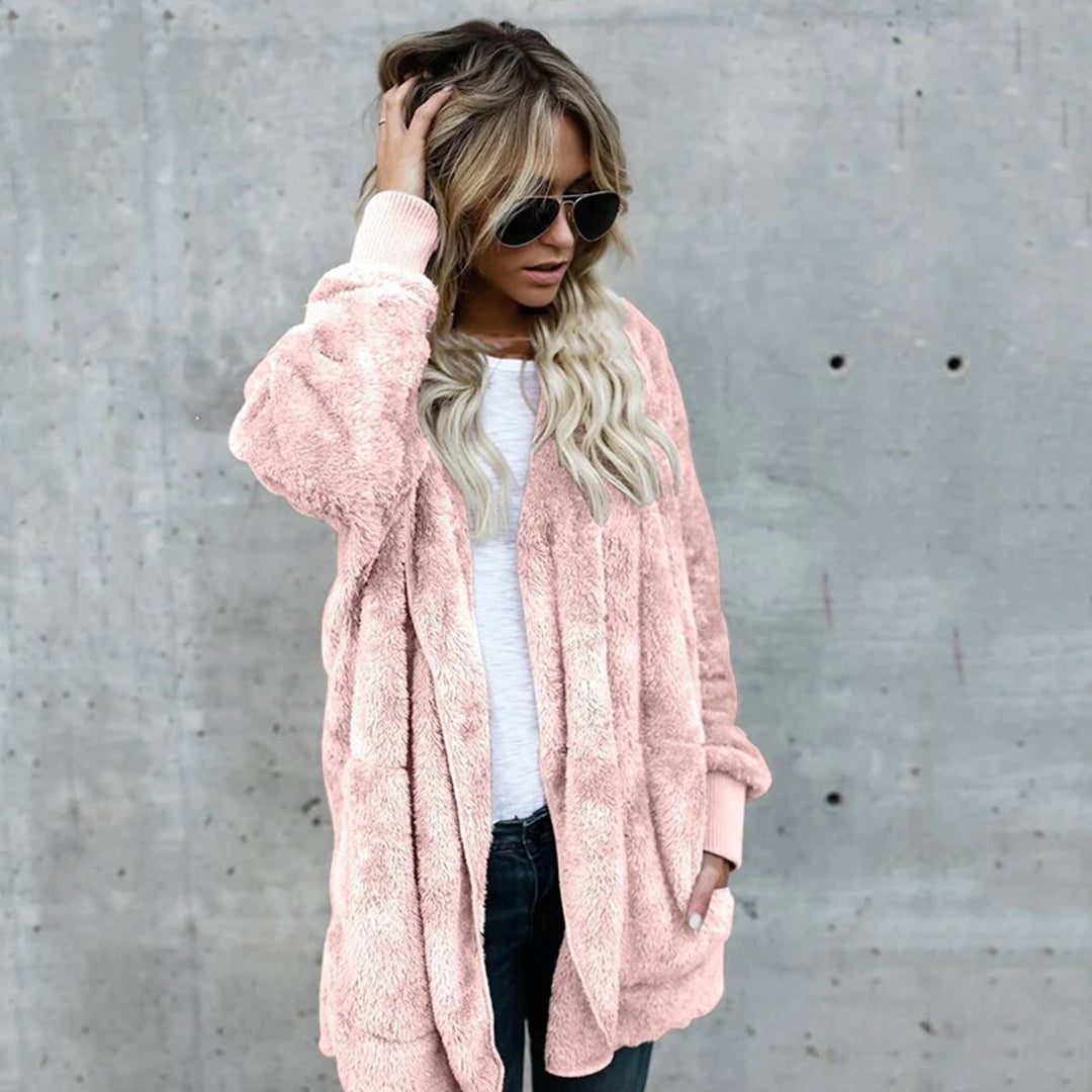 Lange cardigan met capuchon van fleece