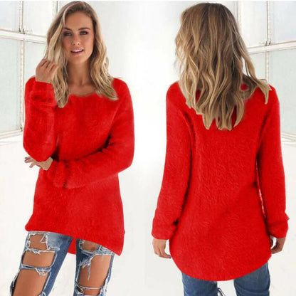 Casual Warme Fluffy Sweater Voor Dames