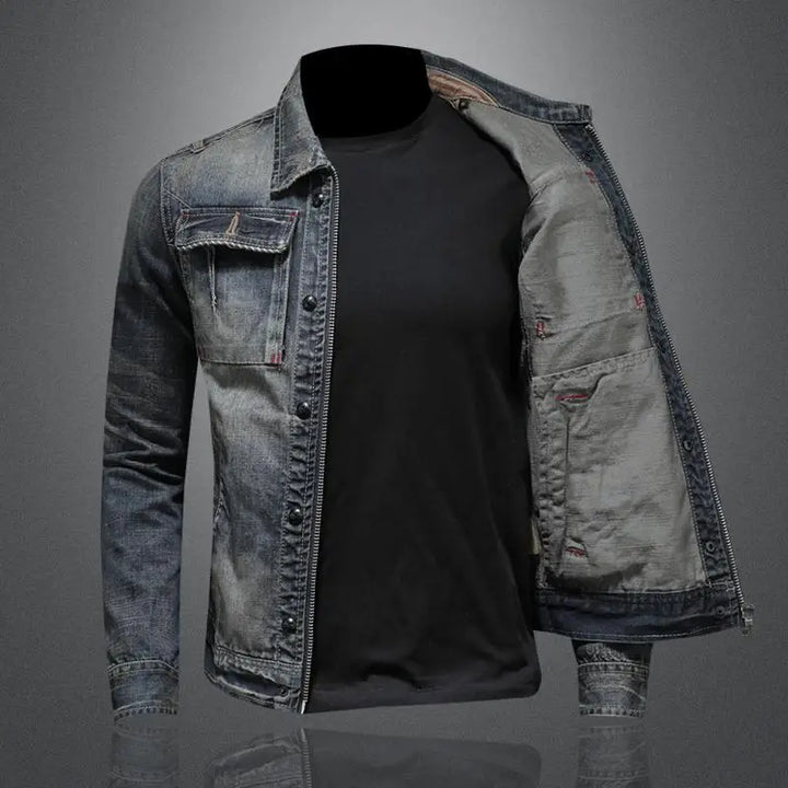 Slim Fit Denim Jas met Afritsbare Capuchon