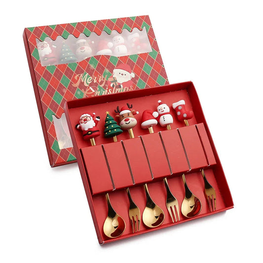 SantaSpoons - RVS Gouden Kerstlepels met Geschenkdoos