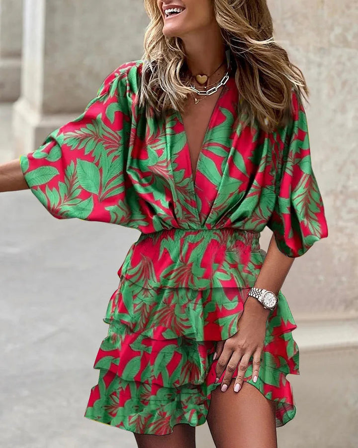 Ruffle wikkeljurk met bloemenprint